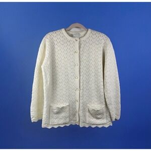 Wintuk Cardigan Womans Plus 2x‎ 3x Cream Knit Pearl Buttons Scallop Trim Vintage